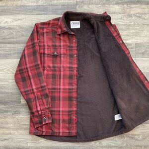 Mountain Khakis Christopher Fleece Lined Shirt Men MEDIUM Red Black Snap Shacket